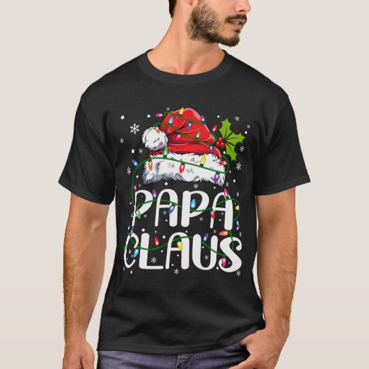 T-shirt Papa Claus Lumières Noël Pyjama Famille Correspond (Devant)