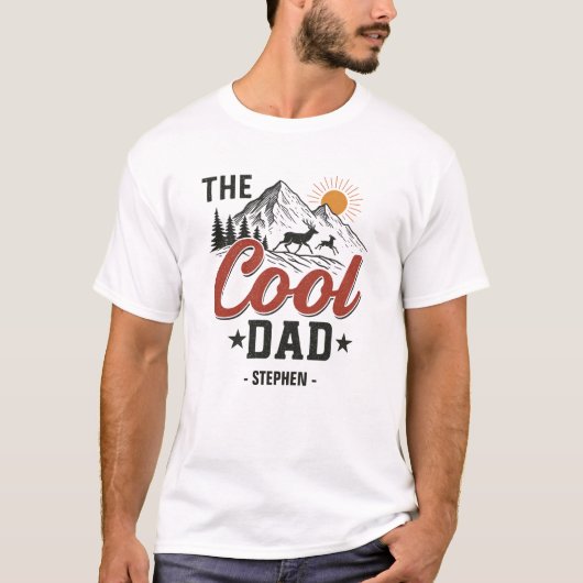 T-shirt Papa Cool - Rustic Mountain et Deer Design (Devant)