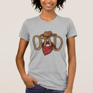 T-shirt Papa Cowboy Corda Chapeau Bandana Gravure Vintage