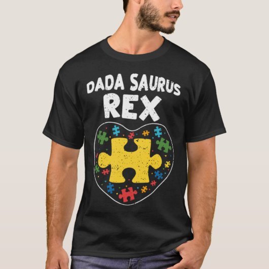T-shirt Papa Dada Saurus Rex Sensibilisation à l'autisme (Devant)