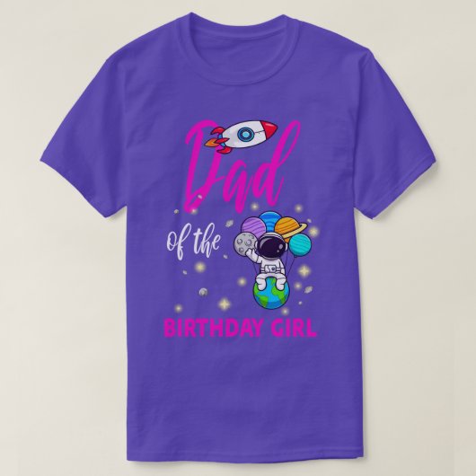 T-shirt Papa De La Fille Anniversaire Cute Astronaut (Design devant)