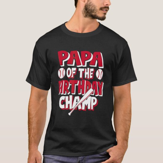 T-shirt Papa De L'Anniversaire Champ Boys Baseball Party (Devant)