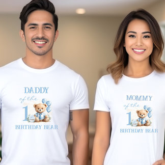 T-shirt Papa de l'Anniversaire Garçon Bleu Ours Parents'