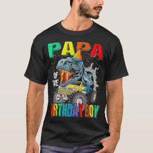 T-shirt Papa De L'Anniversaire Garçon Monster Camion Dinos