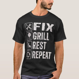 T-shirt Papa drôle Répare Gril Repos Répète BBQ Week-end L