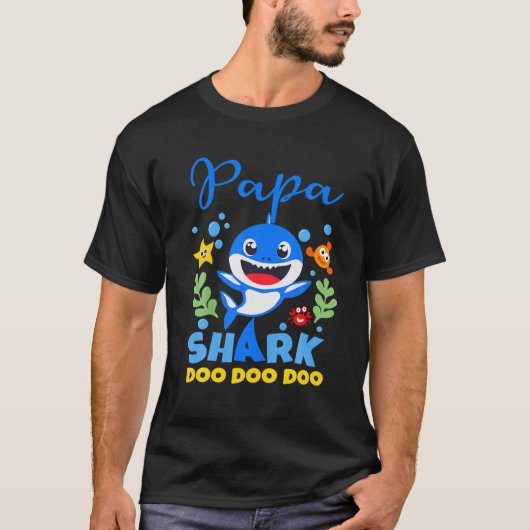 T-shirt Papa Du Bébé Requin Anniversaire Papa Shark (Devant)