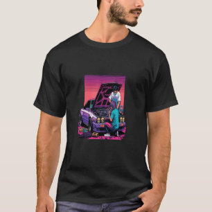 T-shirt Papa et fille réparant une voiture rétro pop mécan