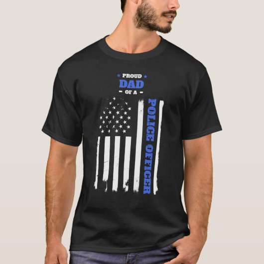 T-shirt Papa fier d'un drapeau affligé de policier (Devant)