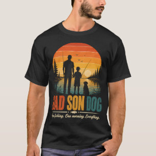 T-shirt Papa Fils Chien Pêche Matin