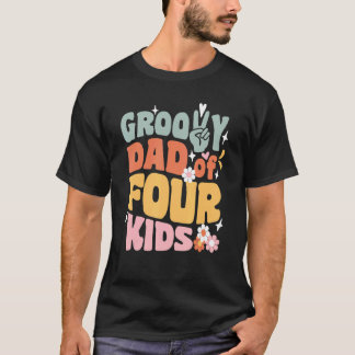 T-shirt Papa Groovy de quatre enfants Rétro Retour à l'éco