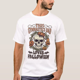 T-shirt Papa Gymnastique Aime Halloween Crâne Citrouilles