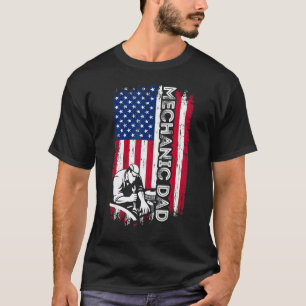 T-shirt Papa mécanicien Drapeau américain Mécanicien Papa