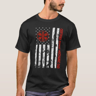 T-shirt Papa mécanicien expert certifié Drapeau américain 