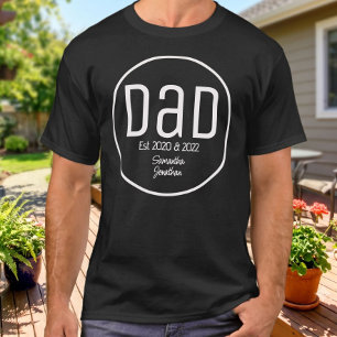 T-shirt Papa Moderne avec Noms Simples d'Enfants