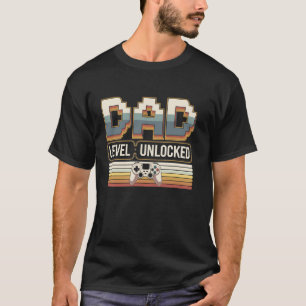 T-shirt Papa Niveau Déverrouillé Jeu Vidéo Gamer Papa Père