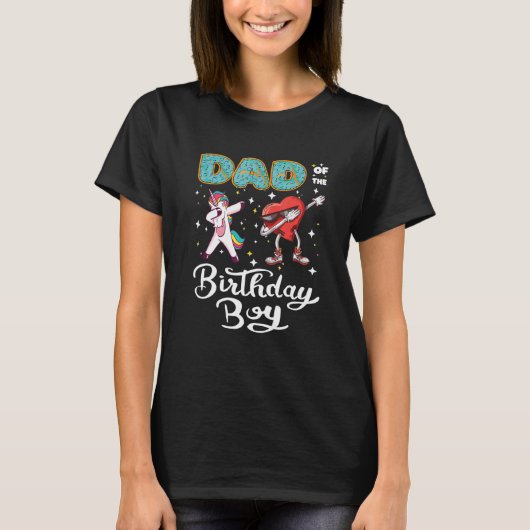 T-shirt Papa Of The Birthday Boy Donut Dabbing Unicorn Ent (Devant)