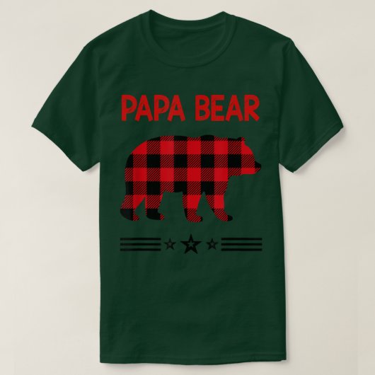 T-shirt Papa Ours en rouge Ours plaid (Design devant)