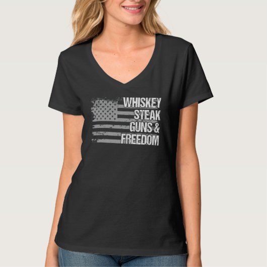 T-shirt Papa Papi Vétérinaire Us Drapeau Whiskey Steak Gun (Devant)