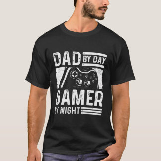 T-shirt Papa Par Jour Joueur Par Nuit Drôle Père Jeu Cadea