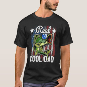 T-shirt Papa pêcheur super cool Mens drapeau américain Fêt