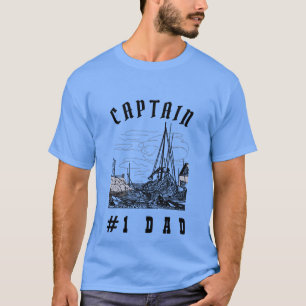 T-shirt Papa père père père père capitaine noir