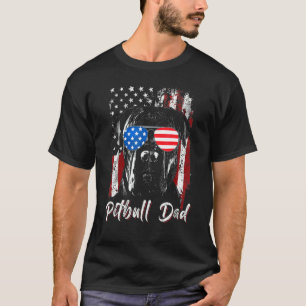 T-shirt Papa Pitbull Drapeau Américain 4 Juillet Papa Chie