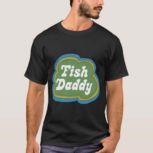 T-shirt Papa Poisson (Vert sur Bleu) (Devant)