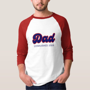 T-shirt Papa rétro rouge et bleu, année personnalisée