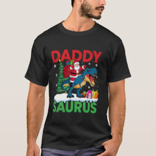 T-shirt Papa Saurus T Rex Noël Père Noël Lights Tree Din