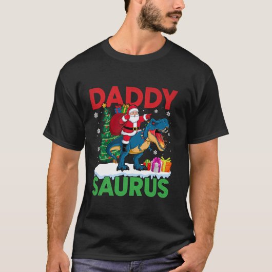 T-shirt Papa Saurus T Rex Noël Père Noël Lights Tree Din (Devant)