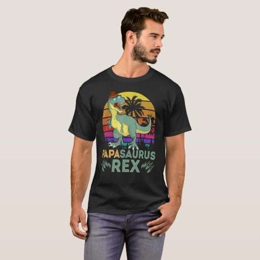 T-shirt Papa Saurux Rex Dinosaur Retro Coucher de soleil P (Devant entier)