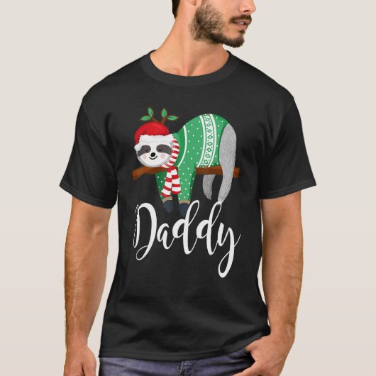 T-shirt Papa Sloth Santa Hat Noël Famille de pyjama (Devant)