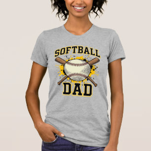 T-shirt Papa Softball Vintage Université Dessin Bats Crois