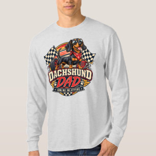 T-shirt Papa Teckel en Course Drapeau à Damier Teckel Long