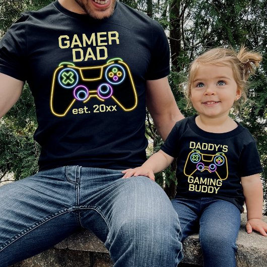 T-shirt Papa's Gaming Buddy Père Enfant Gamer Matching
