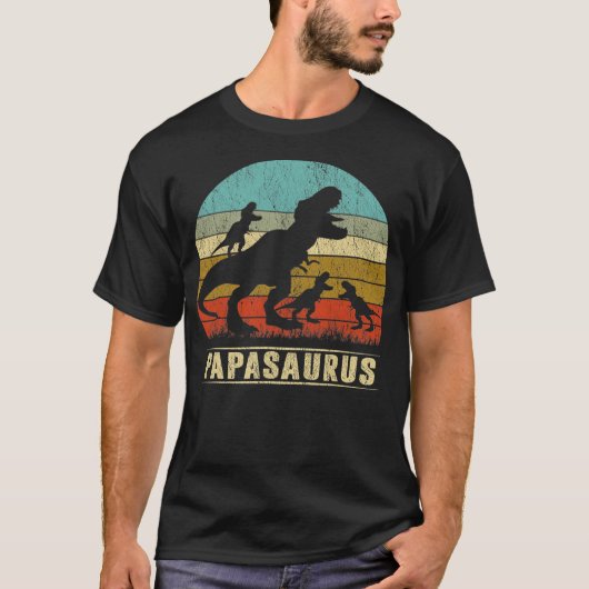 T-shirt Papasaurus T Rex Papa Dinosaur 3 enfants (Devant)