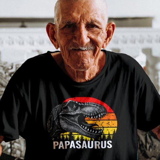 T-shirt Papasaurus T-rex Vintage Retro Sunset