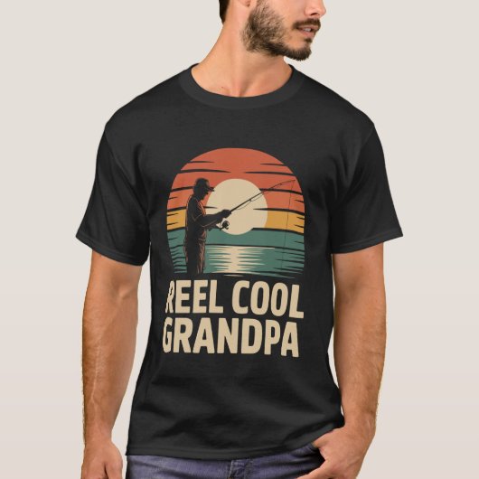 T-shirt Papi pêche rétro bobine motif cool papi long (Devant)
