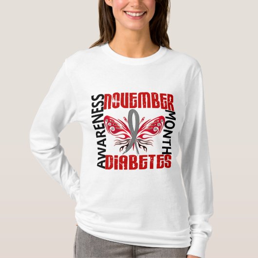 T-shirt Papillon 3,4 de mois de conscience de diabète (Devant)