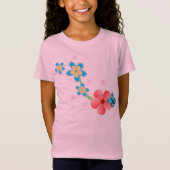 T-Shirt Papillon Abstrait mignon sur Fleurs roses et bleue (Devant)