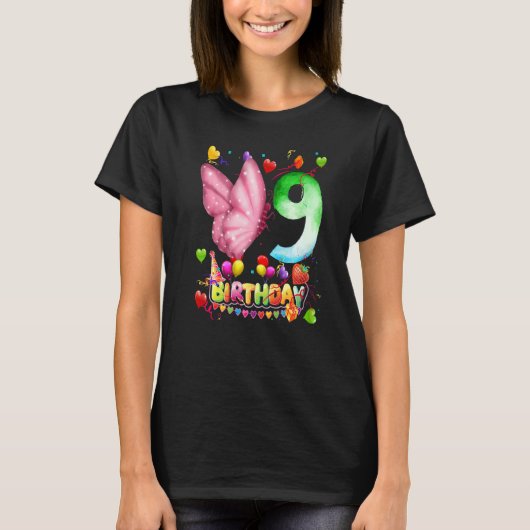 T-shirt Papillon Anniversaire 9 ans Enfants 9e papillon B (Devant)
