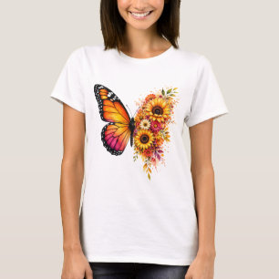 T-shirt Papillon Aquarelle Tournesol PNG Dessin Floral