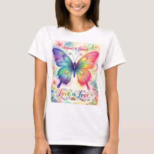T-shirt Papillon arc-en-ciel aquarelle "L'amour est l'amou