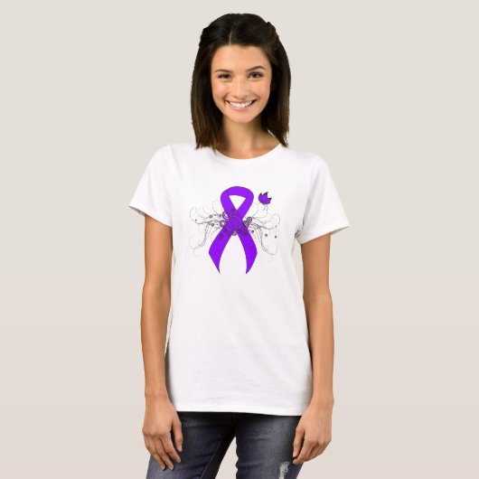 T-shirt Papillon au ruban violet, lymphome de Hodgkin (Devant entier)