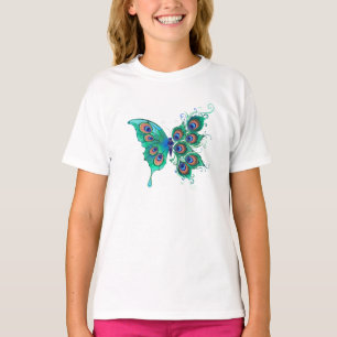 T-shirt Papillon aux plumes de paon vert