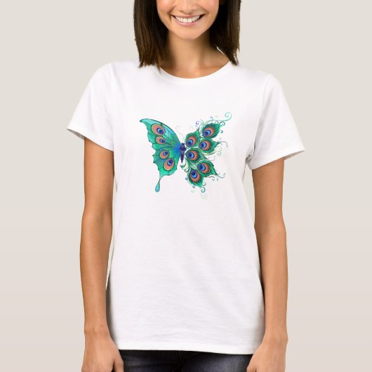 T-shirt Papillon aux plumes de paon vert (Devant)