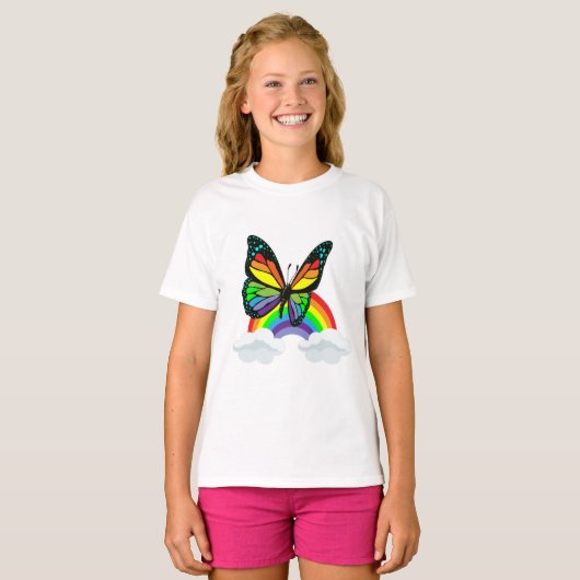 T-shirt Papillon avec arc-en-ciel (Devant entier)