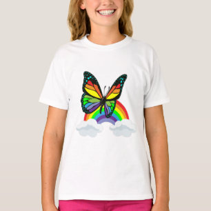 T-shirt Papillon avec arc-en-ciel
