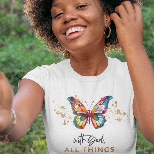 T-shirt Papillon Avec Dieu Tout Est Possible