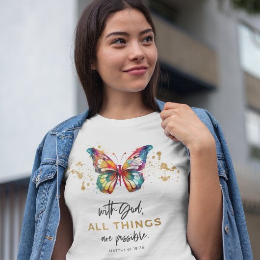 T-shirt Papillon Avec Dieu Tout Est Possible